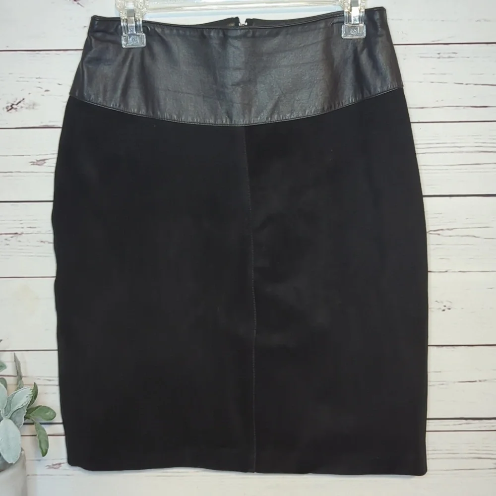 Vintage 80's Interim Black Suede Leather‎ Pencil Mini High Rise Skirt size 13